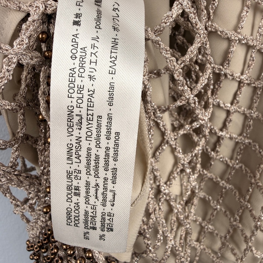 Zara Crochet Dress Womens Small Tan Limited Edition Beaded Fringe Mini 0881/406 - Picture 7 of 10